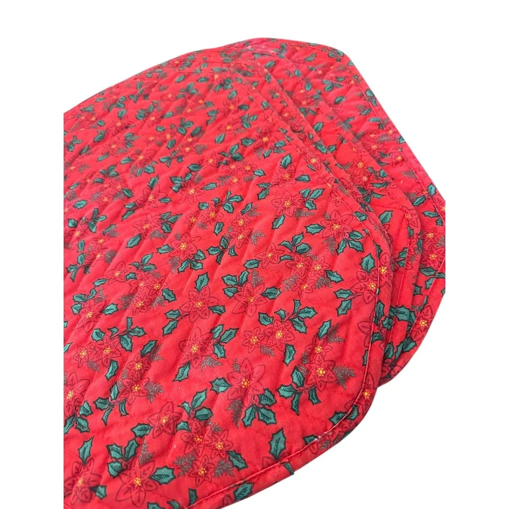 Set of 4 Quilted Poinsettia‎ Christmas Placemats Red Green Holiday Table Decor